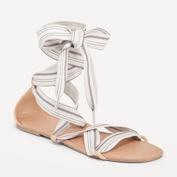 OLD NAVY Wrap Tie Scarf‎ Sandal in Neutral Stripe - Picture 1 of 5